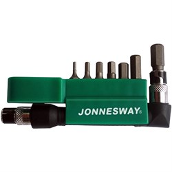 Набор шестигранных бит Jonnesway 1/4" H2-H8 + Г-образный битодержатель, 8 предметов S08H2H8S - фото 113071