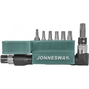 Набор бит-звездочек Jonnesway Torx 1/4" T10-T40 + Г-образный битодержатель, 8 предметов S08H2S8S